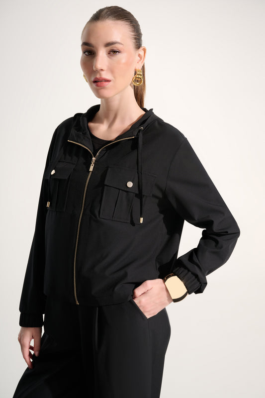 Stretch Woven Hooded Boxy Utility Jacket 262621