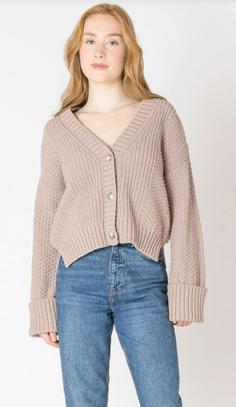 Cuff Sleeve Textured Cardigan