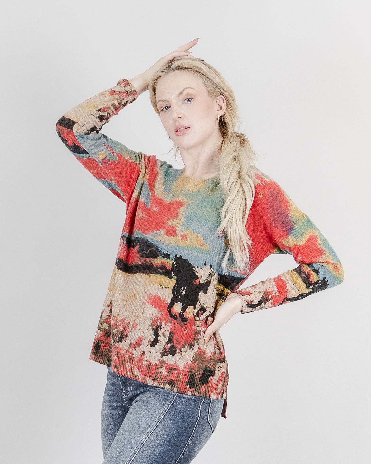 Sunset Horses Knit Sweater