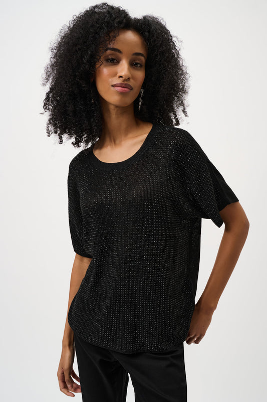 Metallic Knitted T-shirt with Rhinestones 263900CO