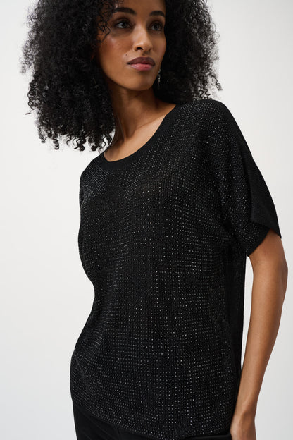 Metallic Knitted T-shirt with Rhinestones 263900CO