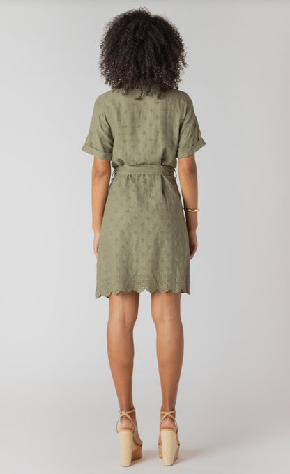 Linen SS Belted Eyelet Hem Mini Shirt Dress 2722621