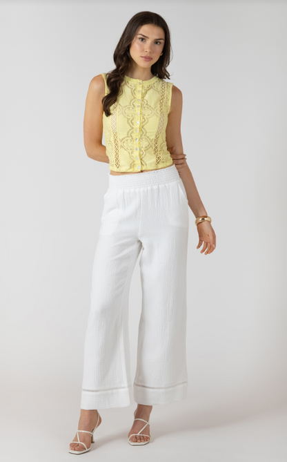 White Lace Trim Wide Leg Pant 2722726