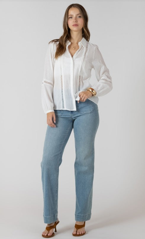 Lace Insert Button Front Blouse 2723708
