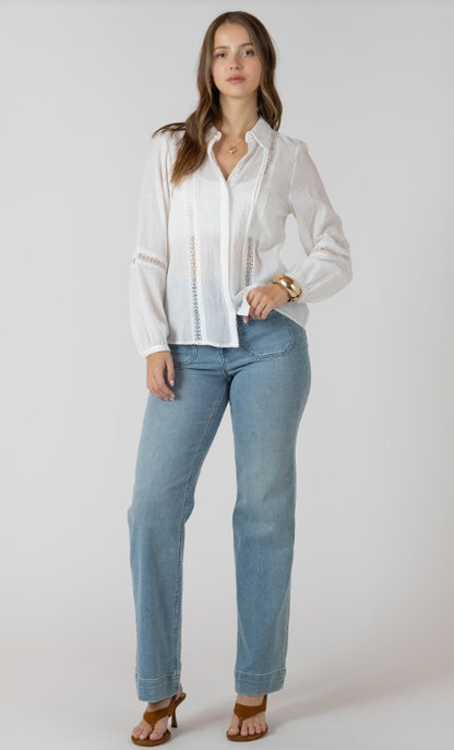 Lace Insert Button Front Blouse 2723708