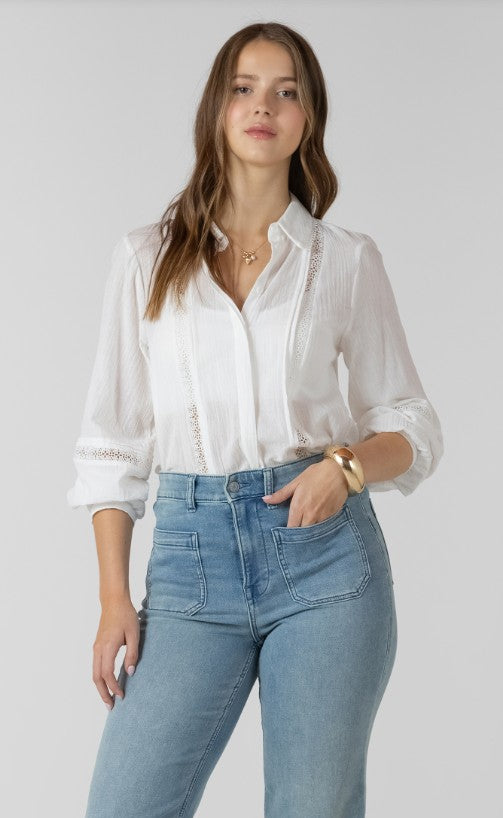 Lace Insert Button Front Blouse 2723708