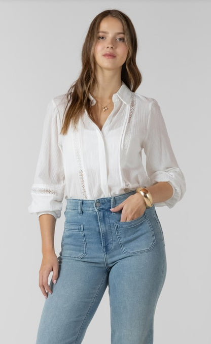 Lace Insert Button Front Blouse 2723708