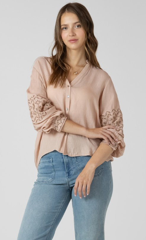 Embroidered Button Front Blouse 2723709