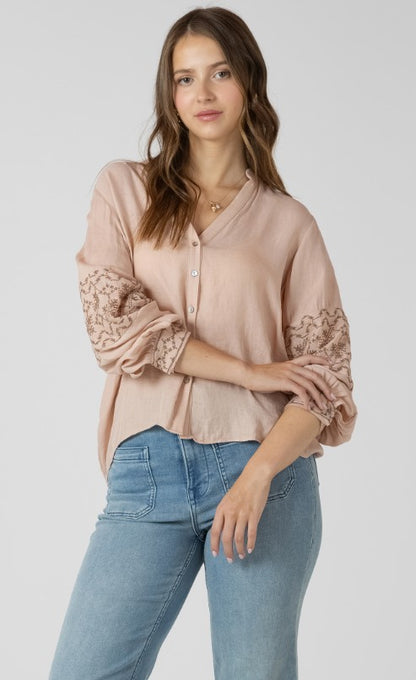 Embroidered Button Front Blouse 2723709