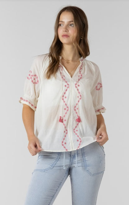 Embroidered Lace Insert Blouse 2723722