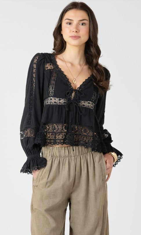 Mixed Fabric Lace Trim Top 2724008