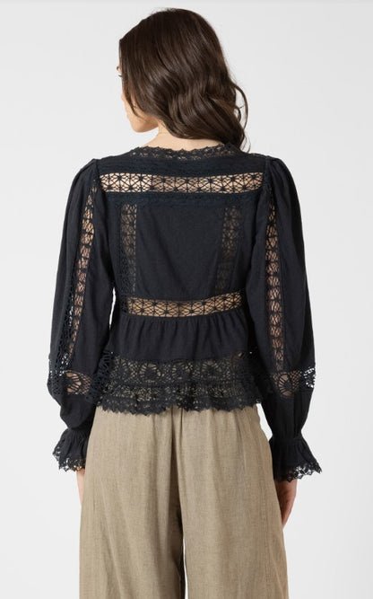 Mixed Fabric Lace Trim Top 2724008