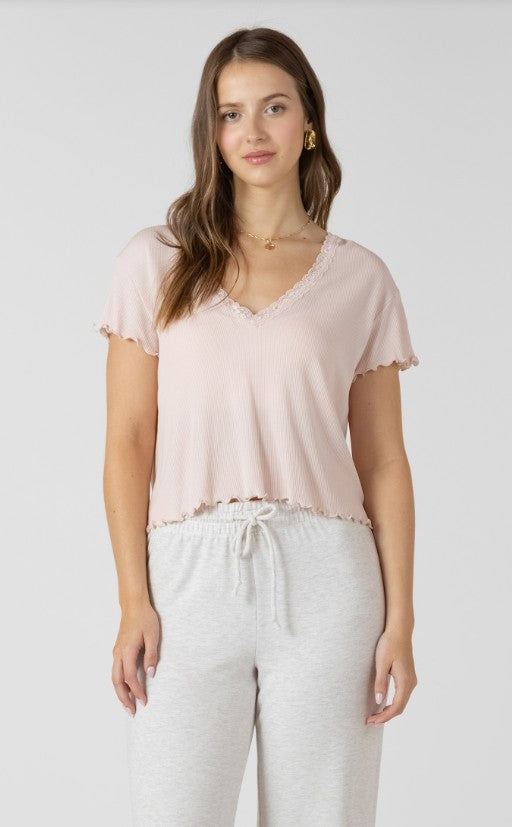 Lace Trim Waffle Top 2724009