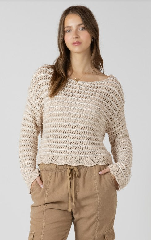 Scalloped Hem Open Stitch Sweater 2727005
