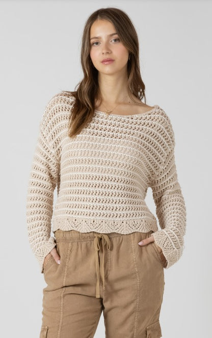 Scalloped Hem Open Stitch Sweater 2727005