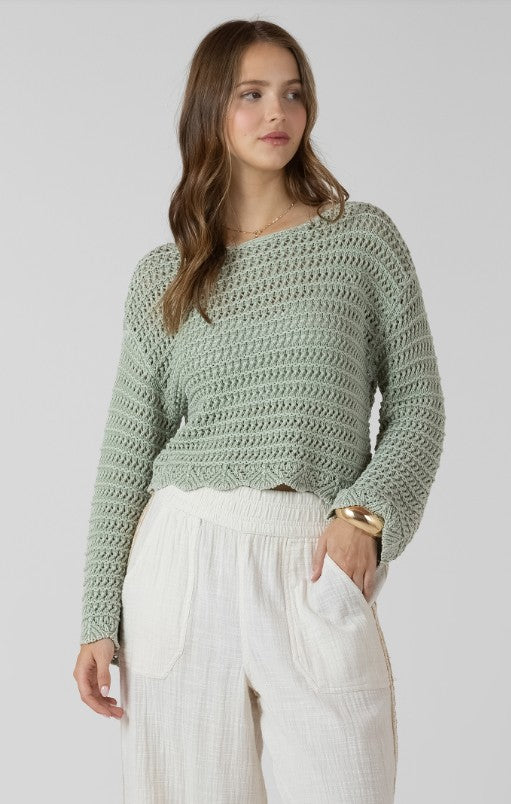 Scalloped Hem Open Stitch Sweater 2727005