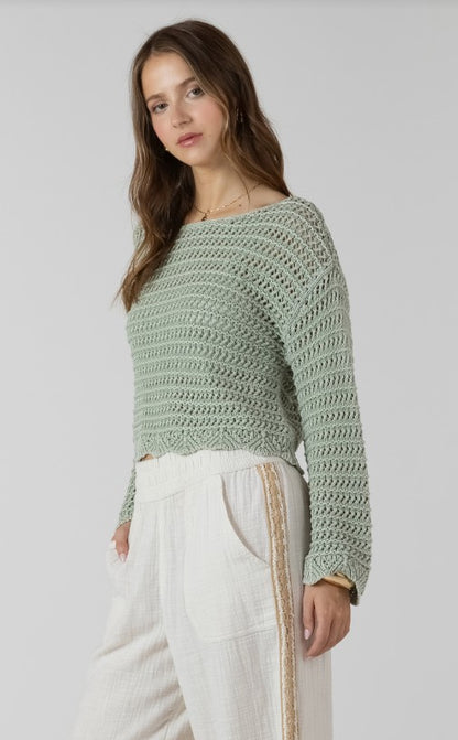 Scalloped Hem Open Stitch Sweater 2727005