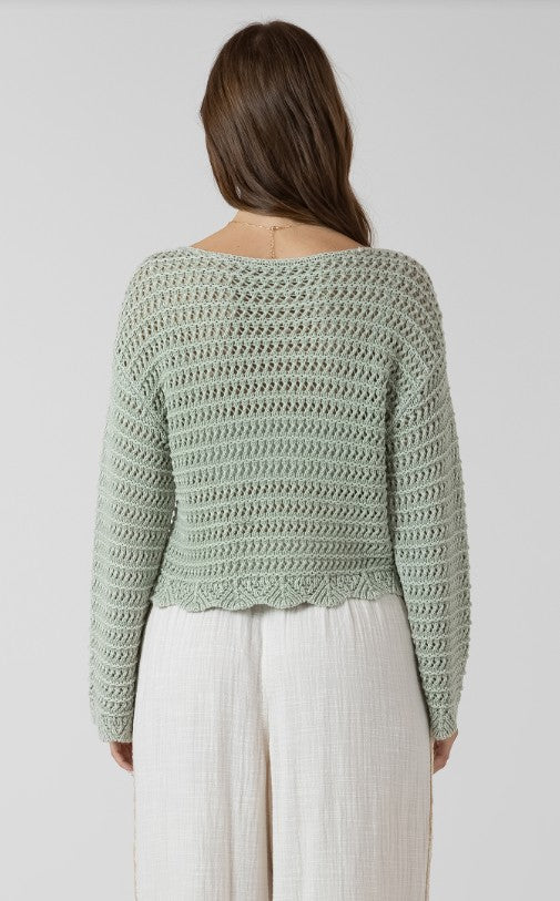 Scalloped Hem Open Stitch Sweater 2727005