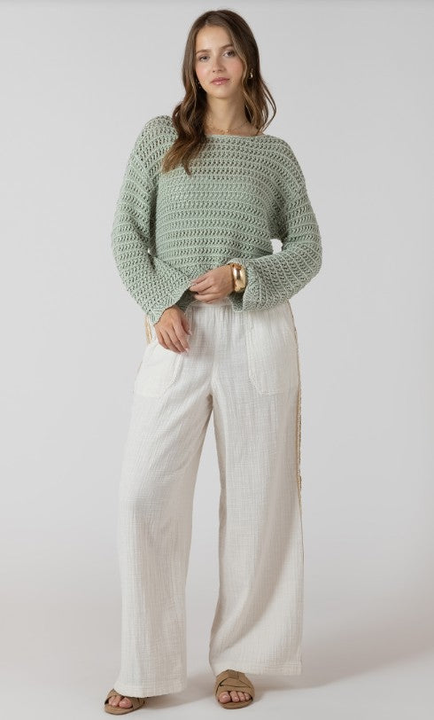 Scalloped Hem Open Stitch Sweater 2727005
