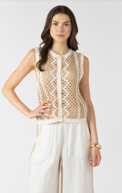 Button Back Open Work Sweater 2727012