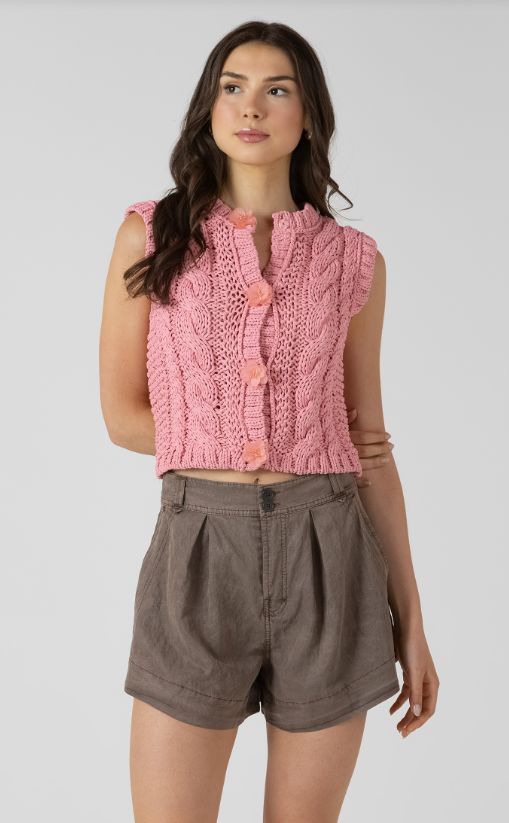 Floral Button Cable Vest 2727013