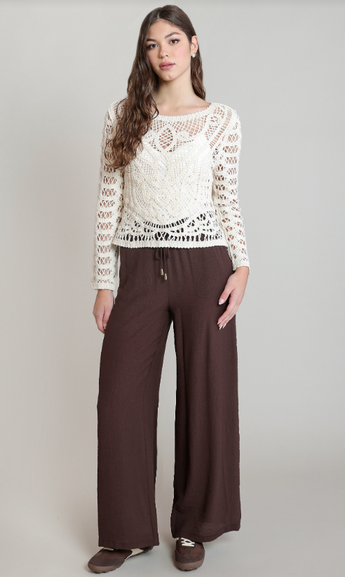 LS Button Back Crochet Top 2827020