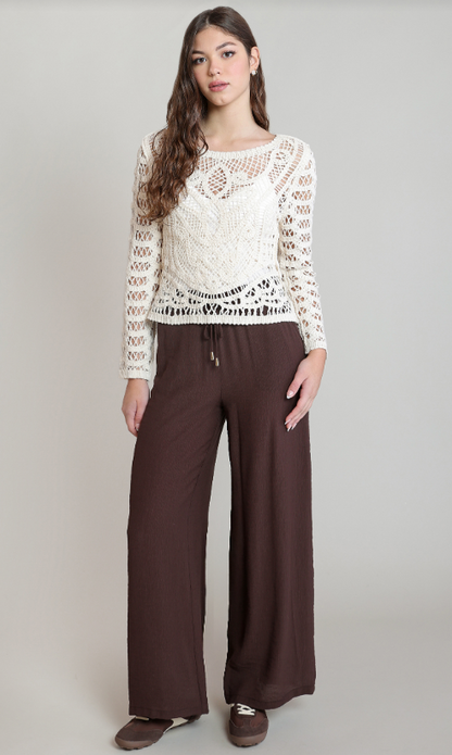 LS Button Back Crochet Top 2827020