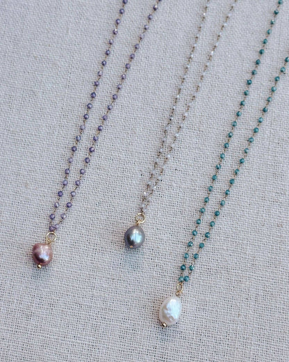 Gracie Rose Designs - Baroque Pearl Fine Crystal Link Chain Necklace