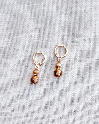Jewel Tone Freshwater Pearl Gold Huggie Hoop Earrings