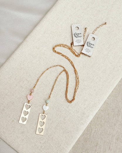 Stone with Shell & Heart Bar Necklace 244072