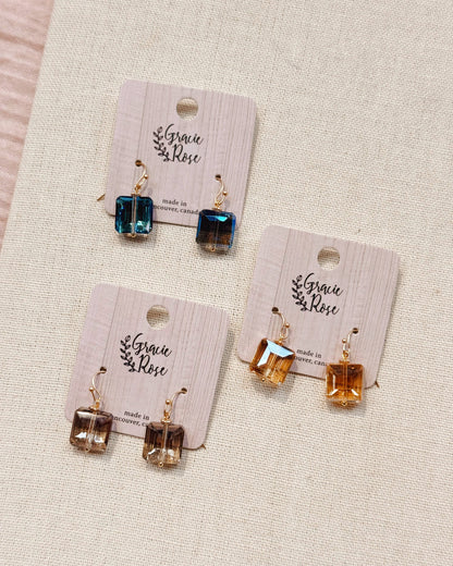 Gracie Rose Designs - Minimalist Square Crystal Dangle Earrings