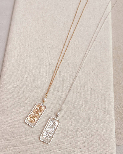 Freshwater Pearl Filigree Necklace Matte Silver