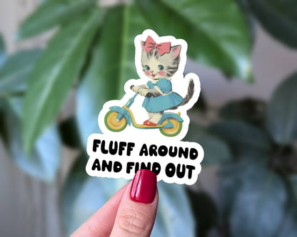 Sticky Moods - Fluff Around and Find Out, Funny Retro Cat Vinyl Sticker
