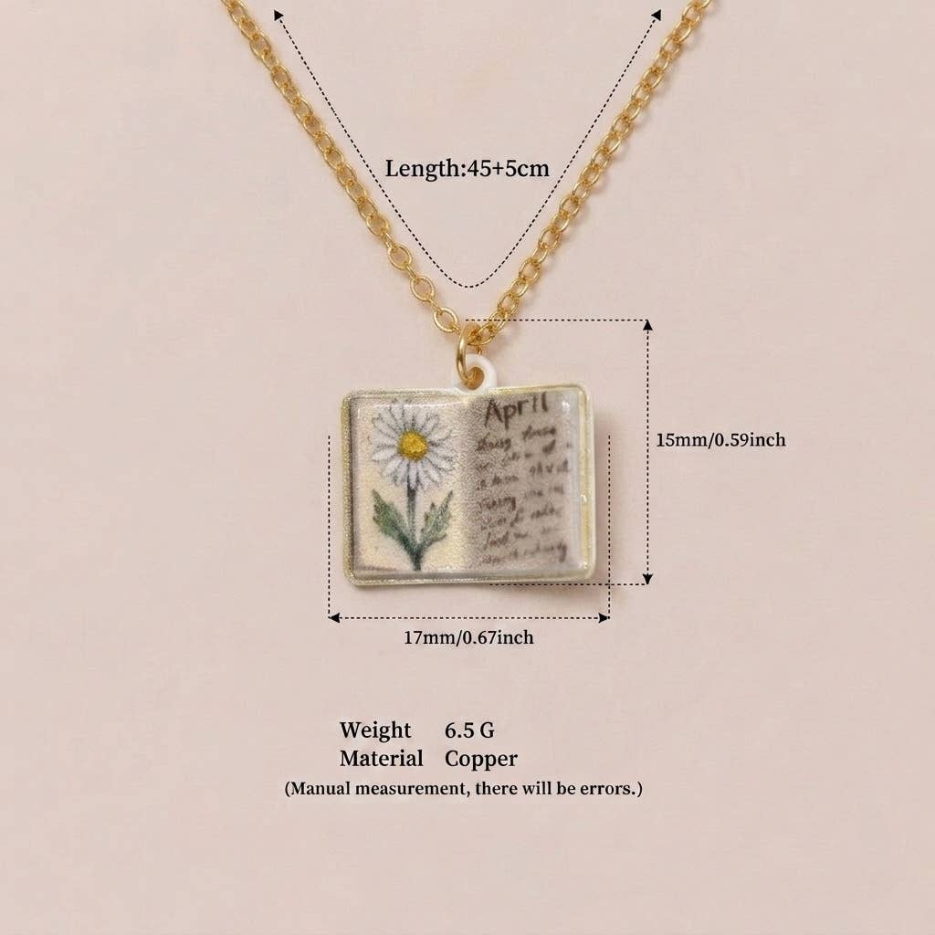 Birth Flower Book Necklace