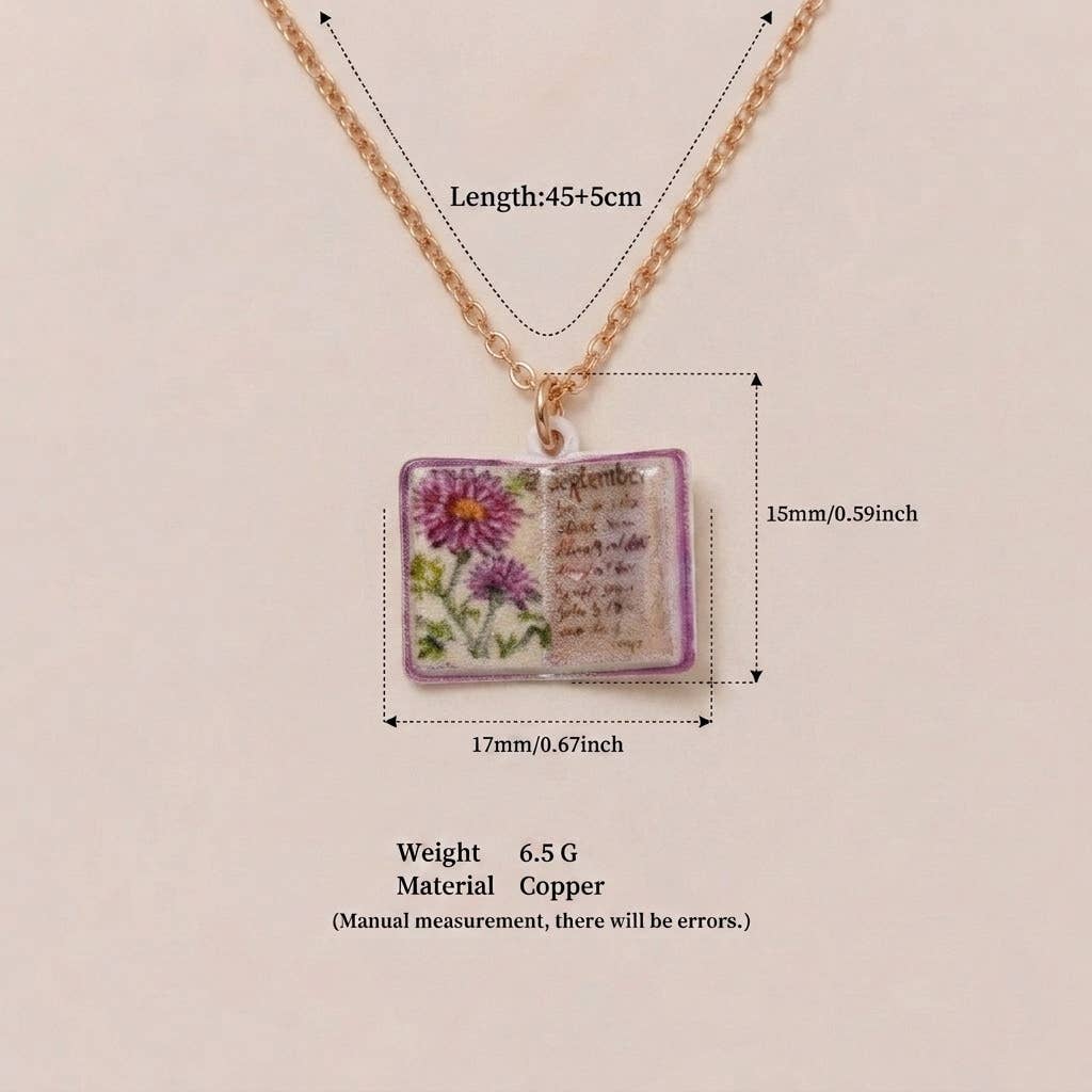 Birth Flower Book Necklace