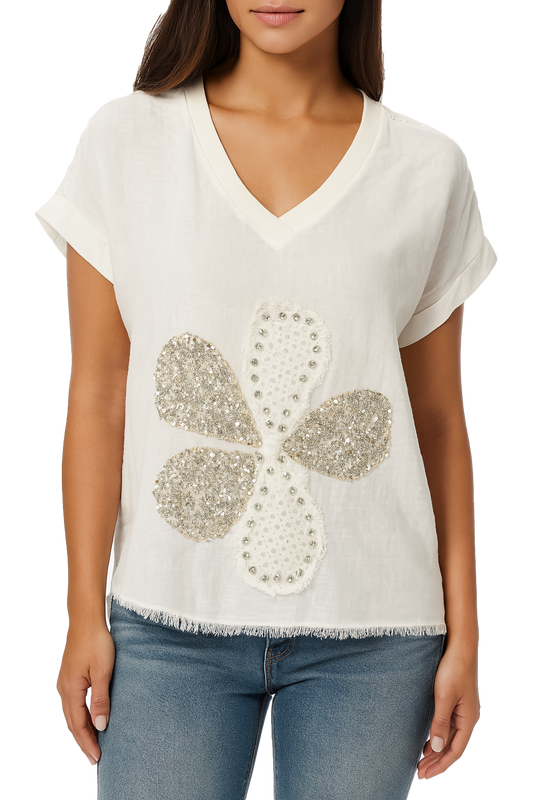 Linen Top with Flower