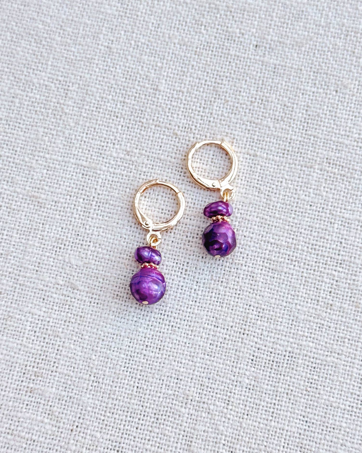 Jewel Tone Freshwater Pearl Gold Huggie Hoop Earrings