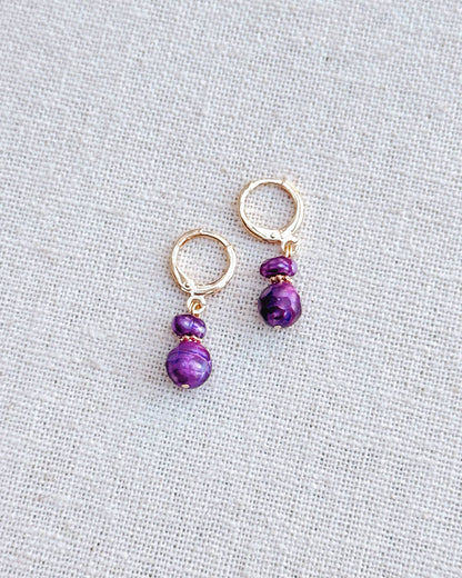 Jewel Tone Freshwater Pearl Gold Huggie Hoop Earrings