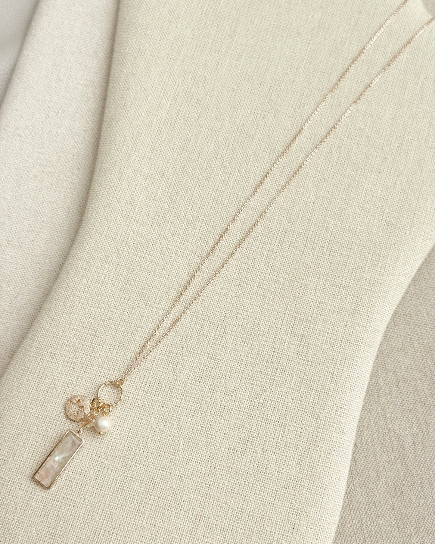 Gold Mother of Pearl Bar Pendant Necklace