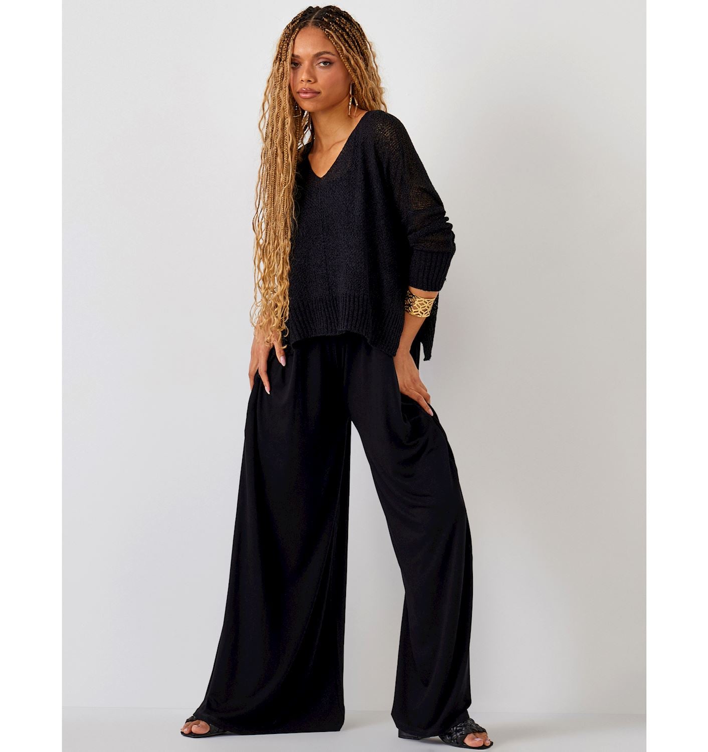 Knit Relaxed V-Neck Sweater 423797