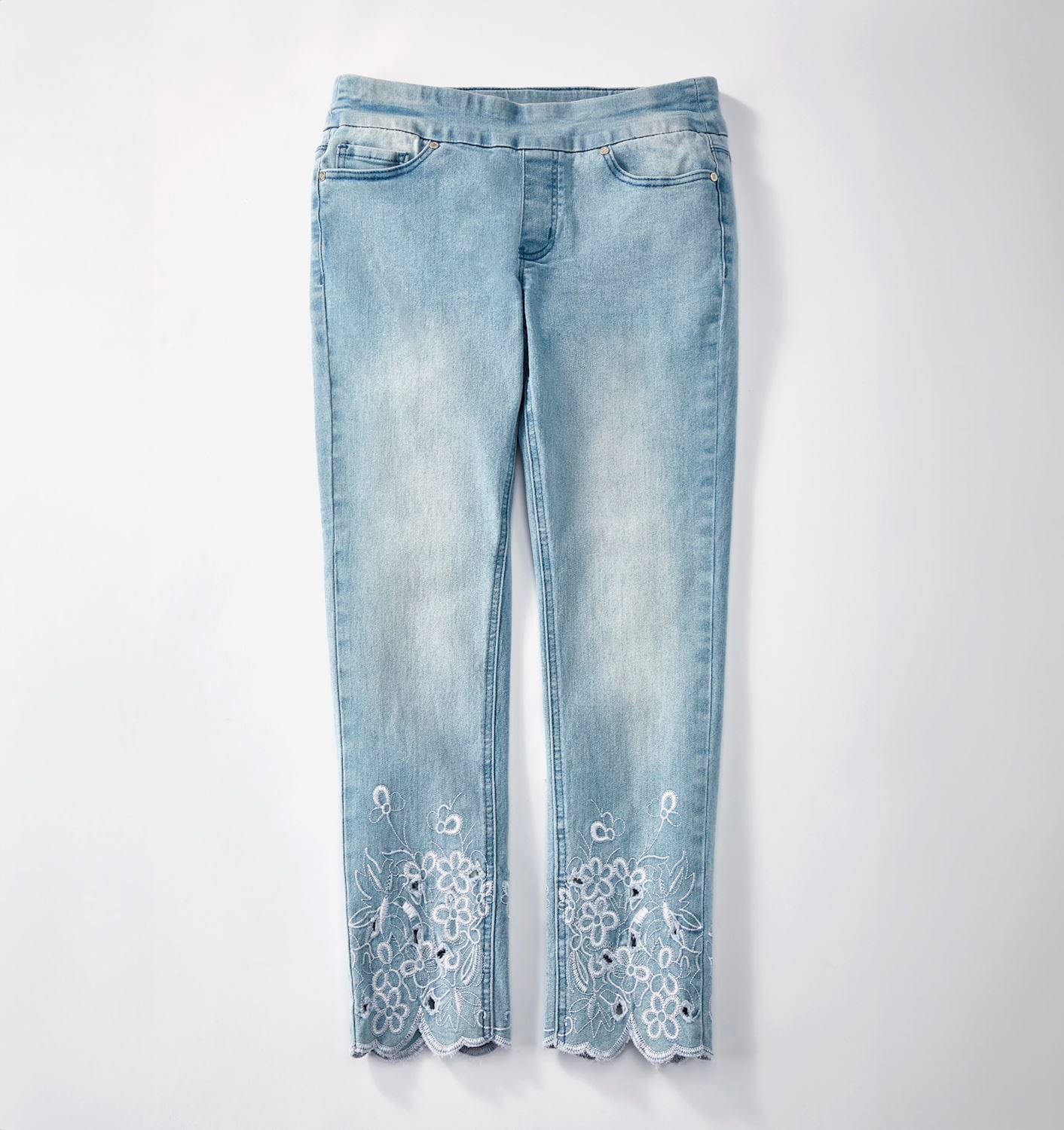 Embroidered Cotton Spandex Denim Pants 423815