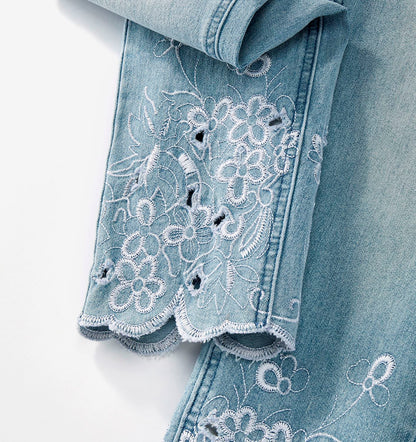 Embroidered Cotton Spandex Denim Pants 423815