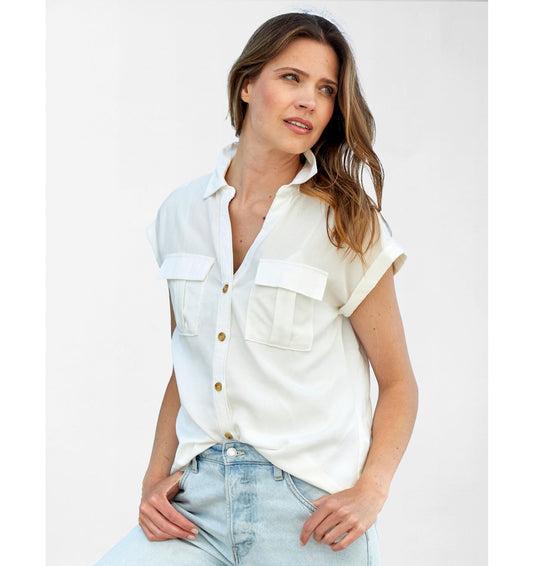 Relaxed Button-Down Lyocell Top 423828