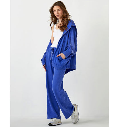 Oversized Hooded Fleece Cardigan -Cobalt Blue
