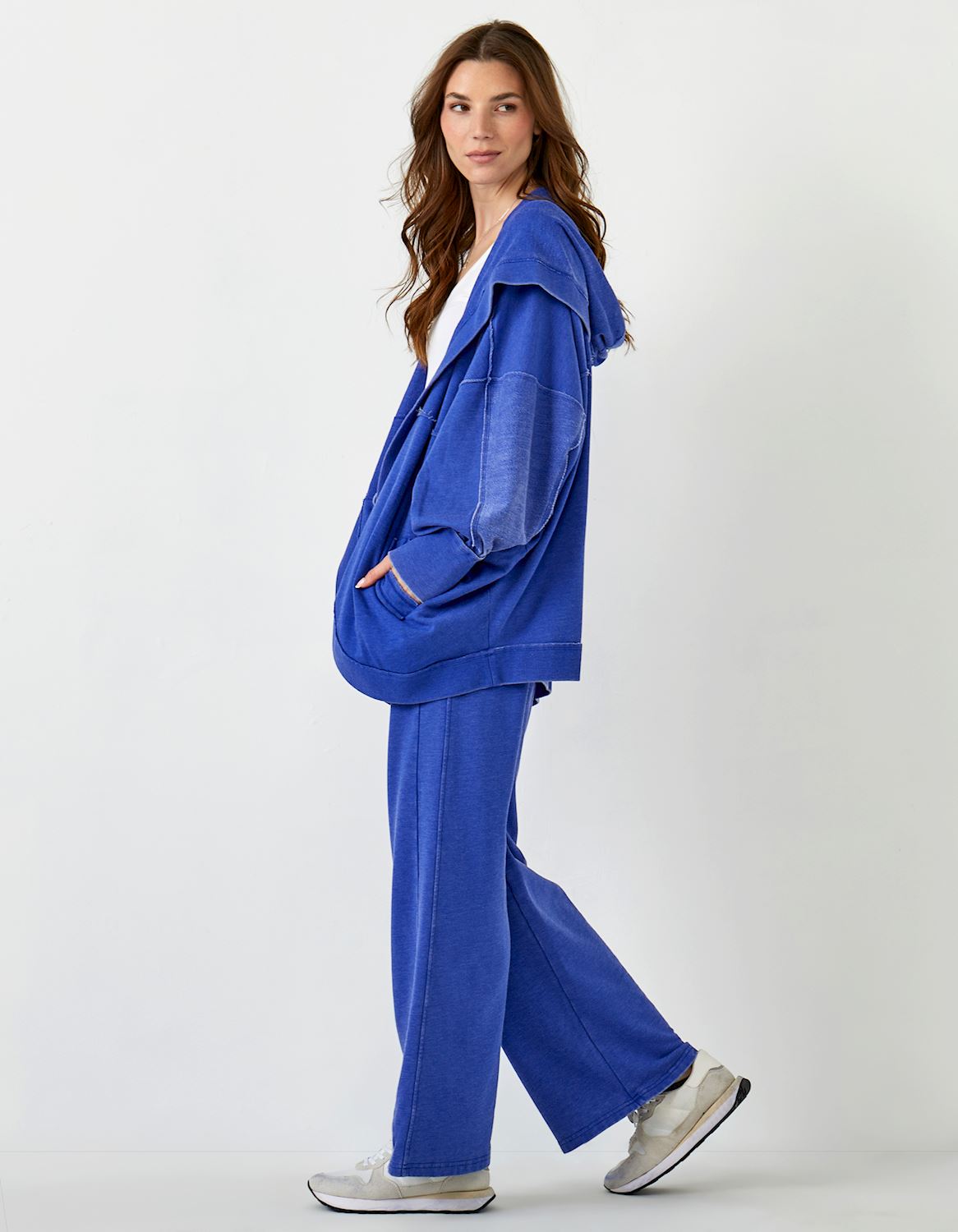 Oversized Hooded Fleece Cardigan -Cobalt Blue