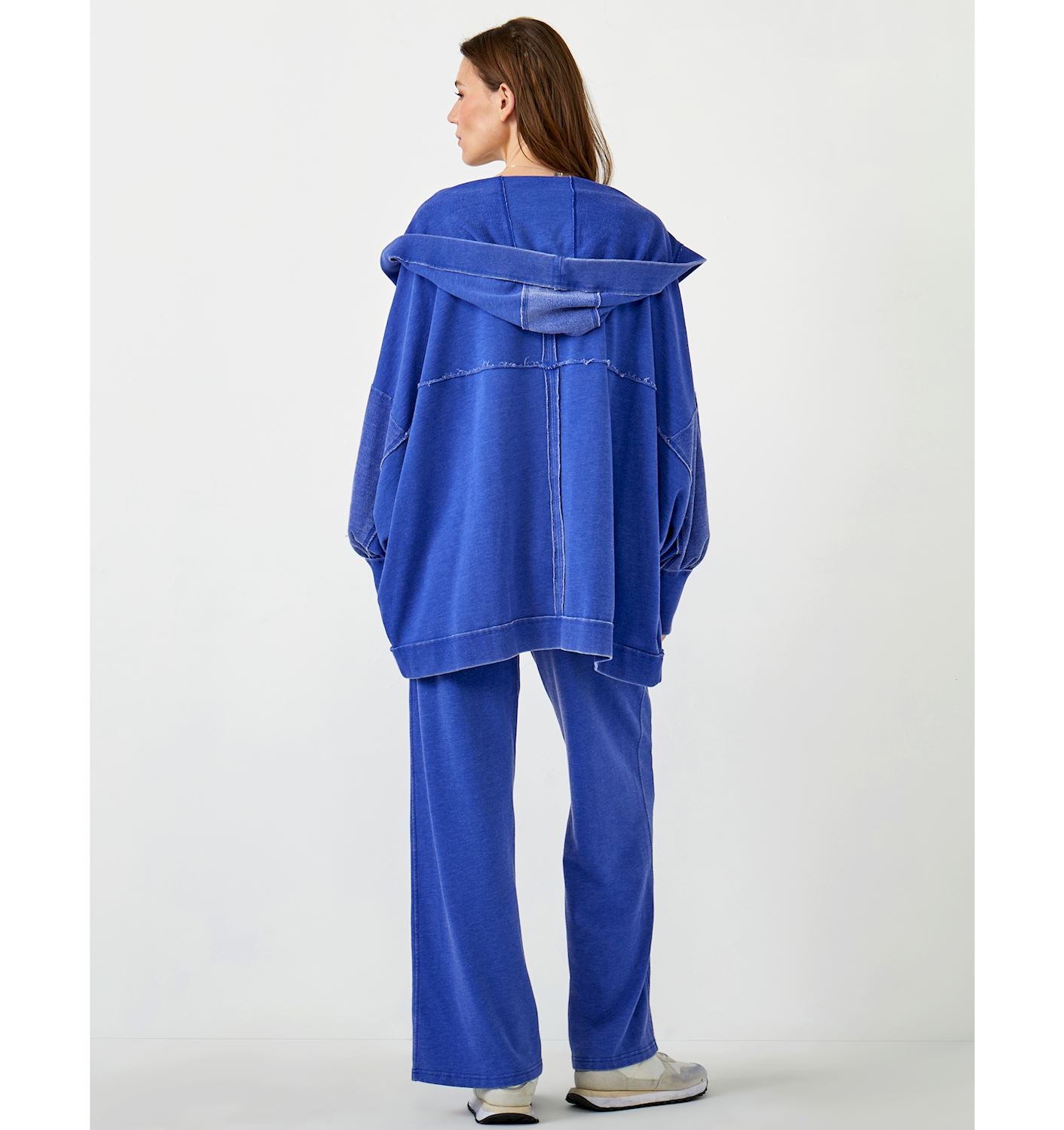 Oversized Hooded Fleece Cardigan -Cobalt Blue