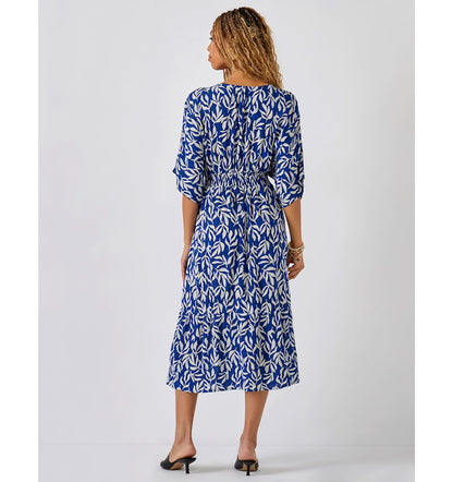 Viscose Deep V Printed Dress-Blue SALE