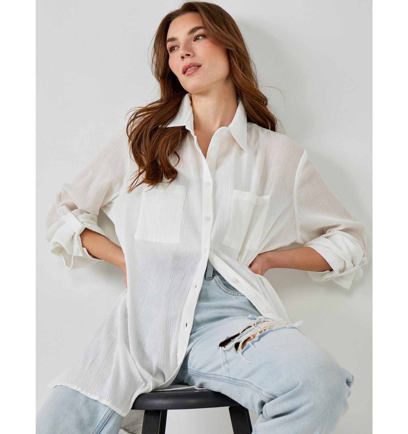Crinkle Button Down Shirt