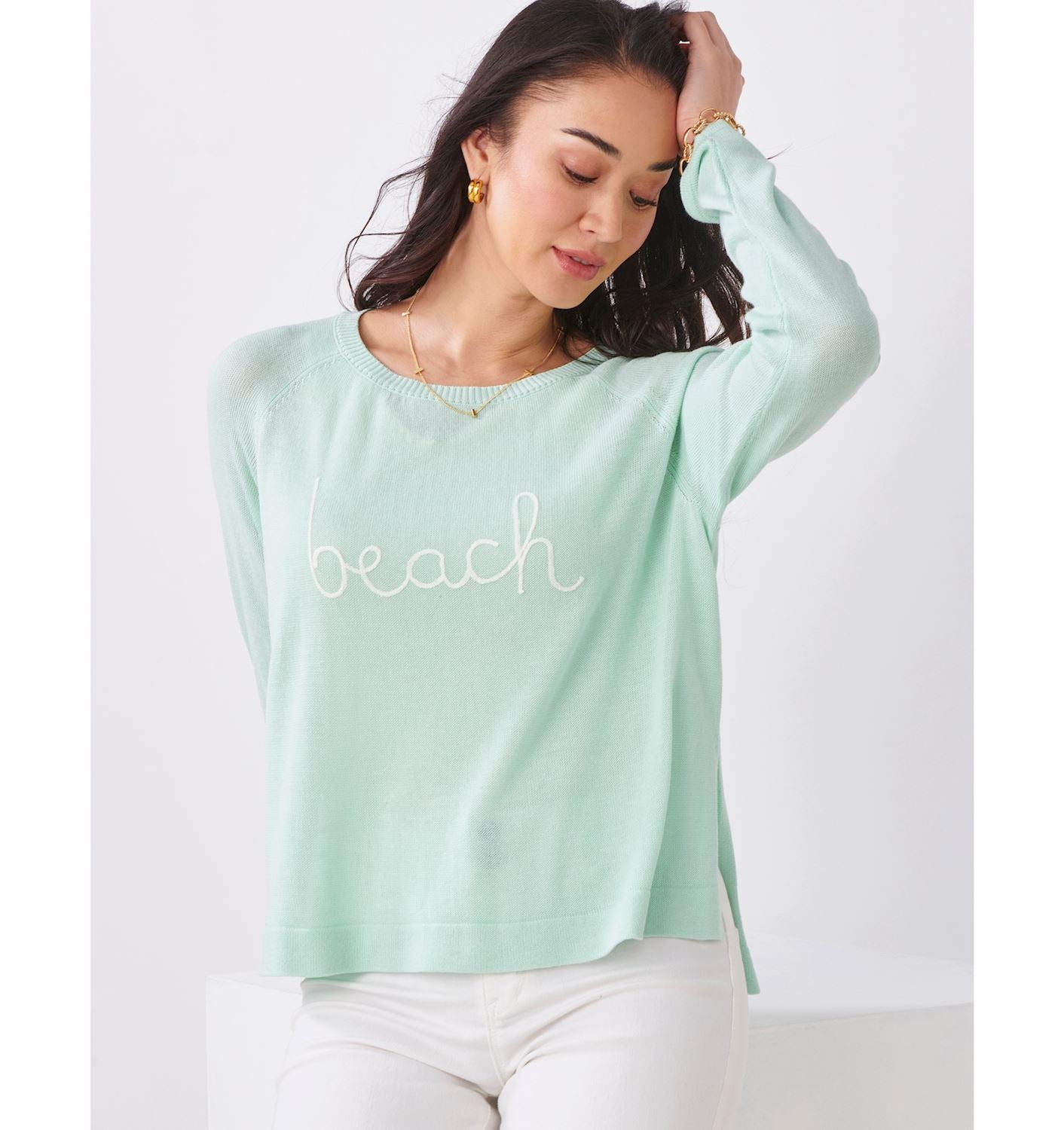 Cotton Blend Crew Neck Top