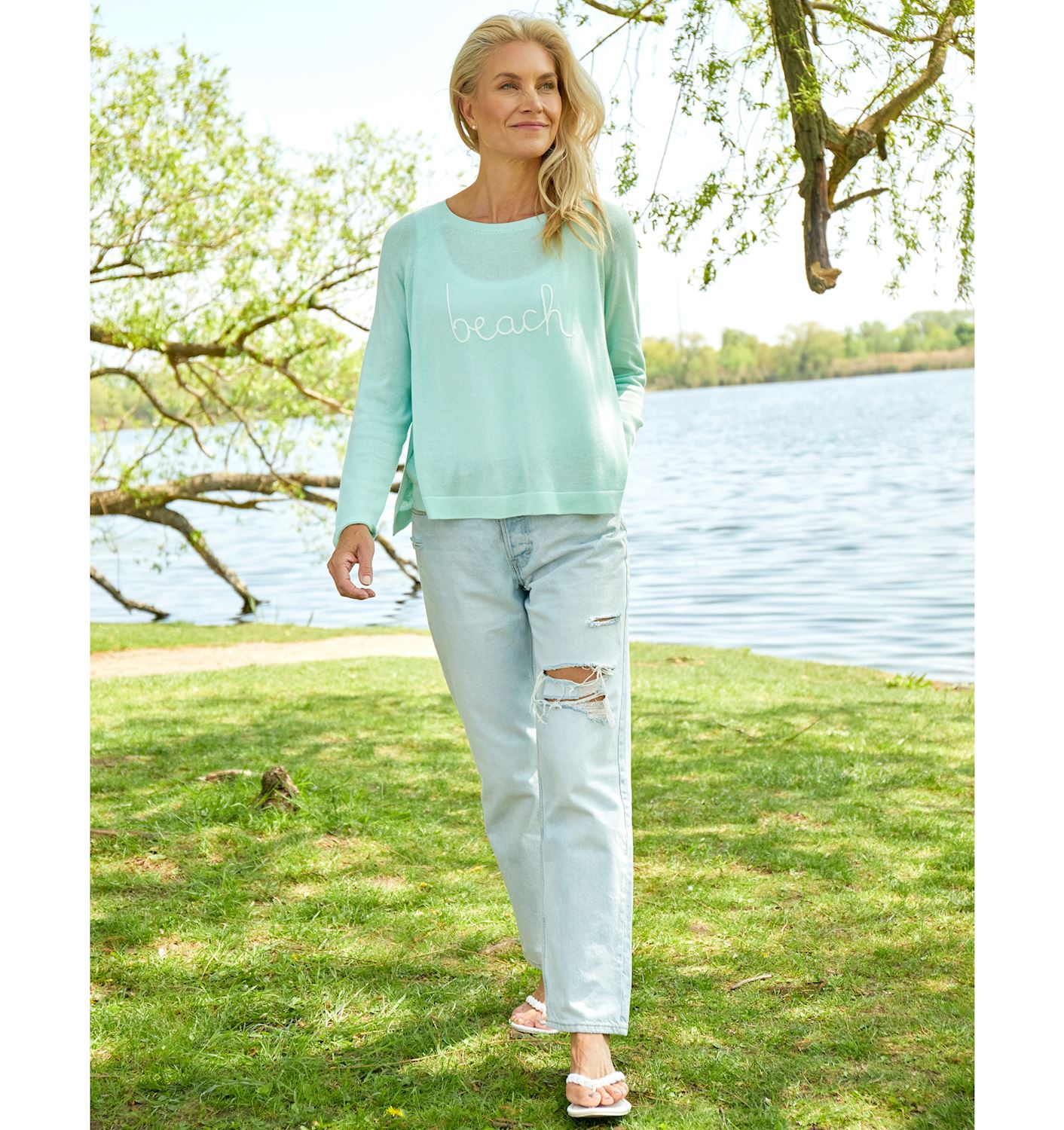 Cotton Blend Crew Neck Top